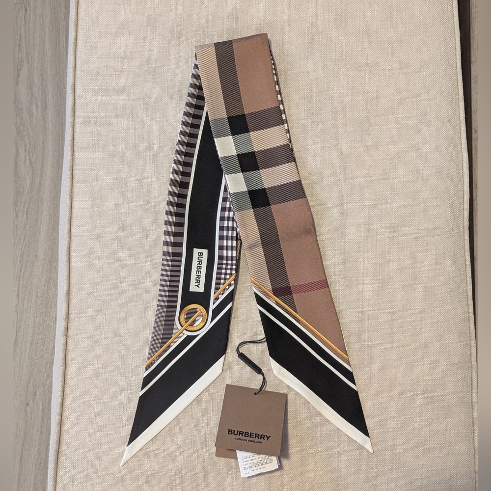 Burberry Skinny Silk Scarf - Archive Belt & Check pattern